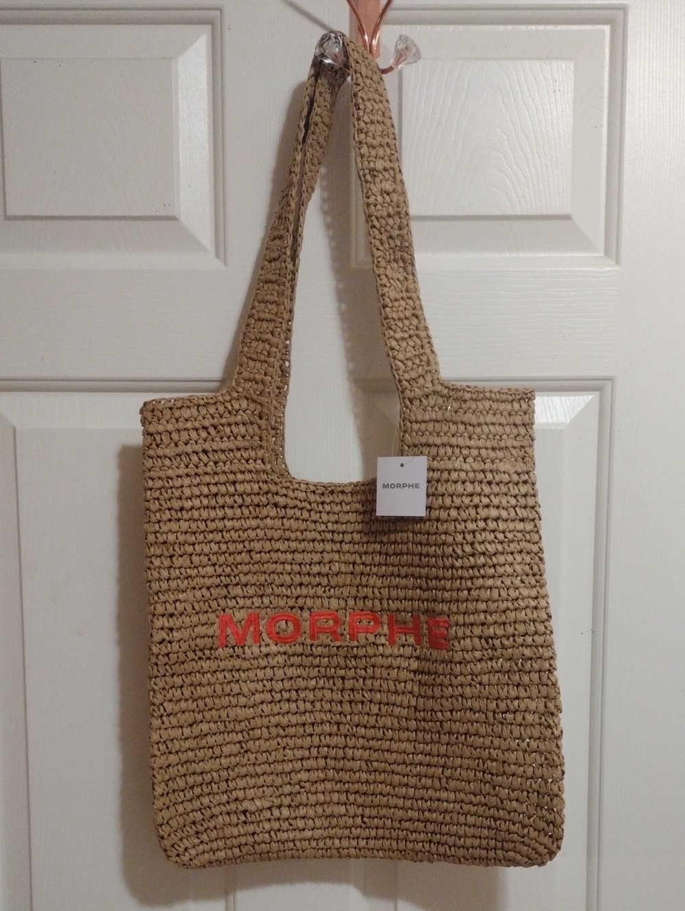 Morphe Natural Woven Tote with Coral Logo 🆕